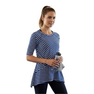 Calvin Klein Performance Shirt Womens Small Blue White Striped Asymmetrical Top